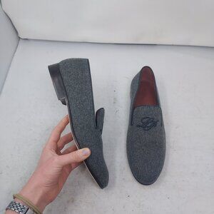 Loro Piana Womens Grey Anagram Cashmere Smoking Flat Loafer
